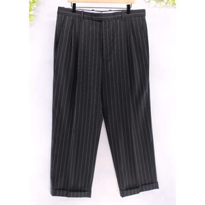 Aristo Eighteen Men's Aberdeen Wool Flat Front Dress Pants Black Stripe Sz 36X28